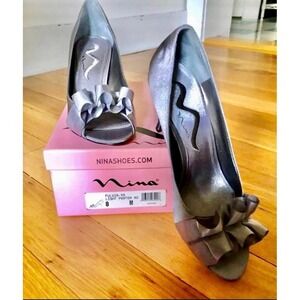 Nina Fulvia Silver Satin High‎ Heels